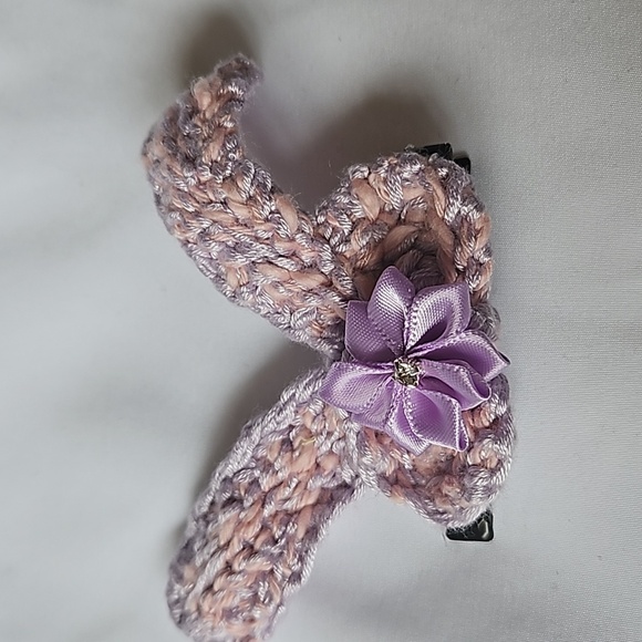 Hand Crafted Purple Crochet  Bow Hair Clip Accessory 2.5" black alligator clip - Picture 6 of 17